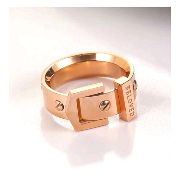"Beloved" 14K Gold Plated Buckle Ring -Rose Gold - Picture 3 of 4